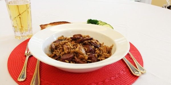 Savory Cajun Brown Rice Jambalaya plated